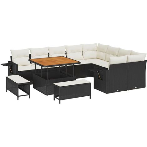 Garden Sofa Set with Cushion 13 pcs Black and Cream Poly Rattan vidaXL (1/5)