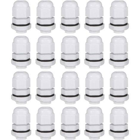 M12x1.5 Presse-étoupe 2mm-5mm Fil Trou Imperméable Nylon Joint Réglable Contre-écrou avec Rondelle Blanc 20Pcs (1/5)
