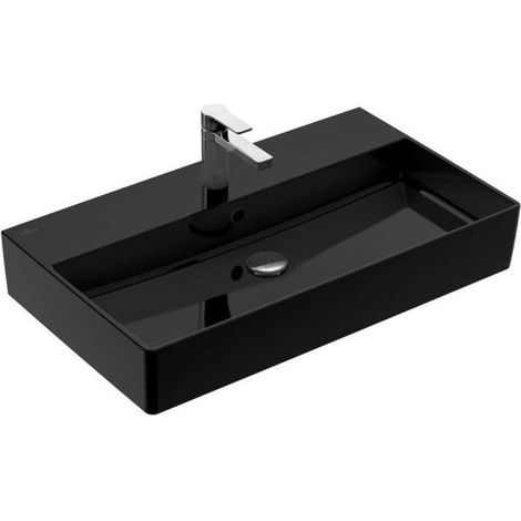 Villeroy & Boch Memento 2.0 - Lavabo da mobile 800x470 mm, con troppopieno, con foro per miscelatore, CeramicPlus, Glossy Black 4A228GS0 (1/2)