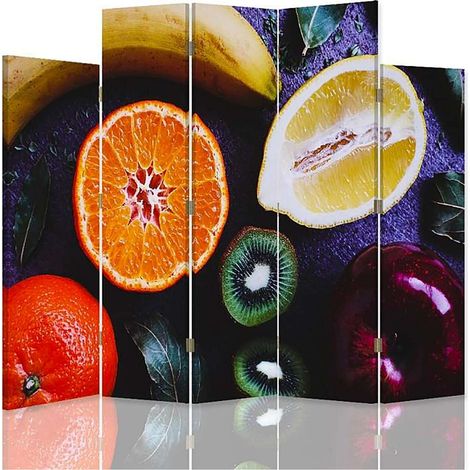 Paravent Design Fruits Colorés et Tendance pour Déco Intérieur - 180 x 180 cm - 2 faces R° V° + rotation 360° (1/5)