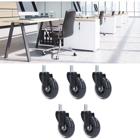 Lot de 5 roulettes pivotantes pour fauteuil d'ordinateur, 22 x 11 mm, à ressort, 7,6 cm (3 pouces), silencieuses et sans danger pour les sols, noires. (1/5)