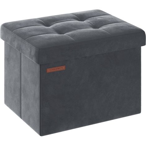 Banco/caja de almacenaje plegable de terciopelo con reposapiés y tapa 31 x 41 x 31 cm capacidad de carga 130 kg para pasillo/salón gris 120004136 (1/5)