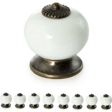 Ensemble de boutons de porte en porcelaine - Poignées de porte vintage - 8 pièces - Blanc