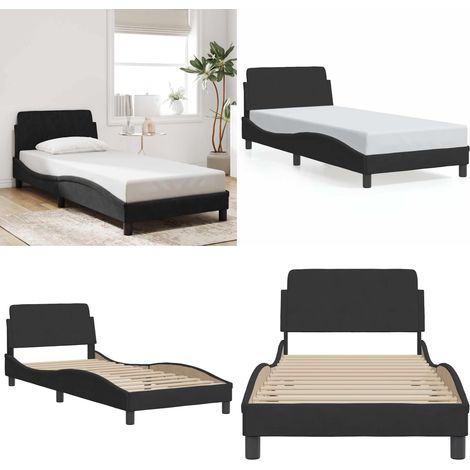 Cadre de lit et tête de lit sans matelas noir 90x190 cm velours - Cadre De Lit - Lit Double - Lit Design - Lit Velours - Literie - Home & Living (1/5)