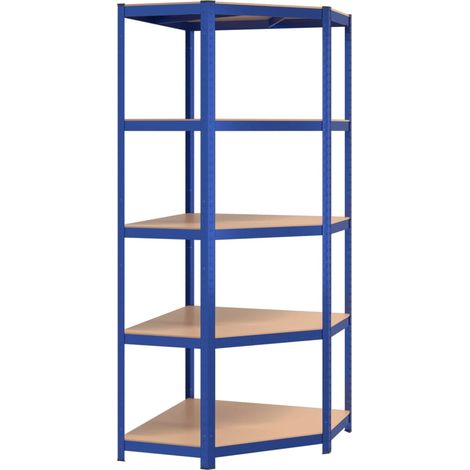 Mensola angolare a 5 ripiani in acciaio e legno ingegnerizzato blu 020045683