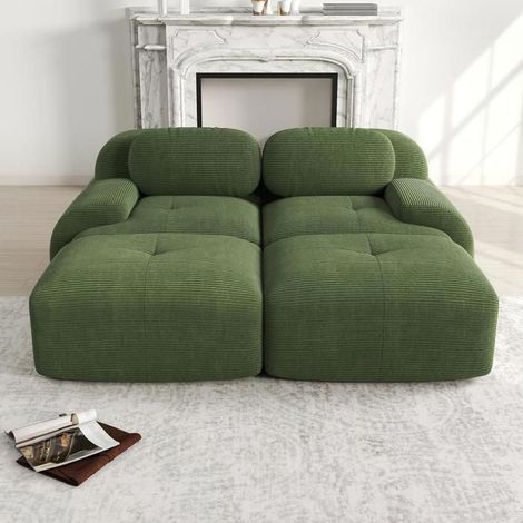 Canapé d'angle - KOMHTOM - Canapé modulaire 2 places - Velours côtelé vert - Méridienne réversible - Accoudoirs ergonomiques (1/5)