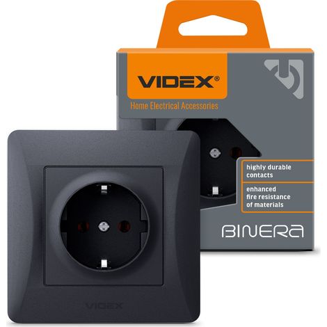 Toma de corriente Schuko empotrada Videx Binera de 16 A, color negro grafito. (1/5)
