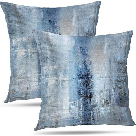 Funda de cojín decorativa moderna con estampado abstracto azul y gris estilo galería, para dormitorio, sofá o sala de estar, 45 x 45 cm (juego de 2). (1/5)