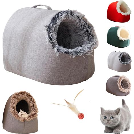 Thermal Winter Pet Bed, Enclosed Cat Basket, Soft Nest with Carrying Handle, Pet's Favorite Mat for Kittens, Puppies, Small and Medium Sizes (M, Grey)