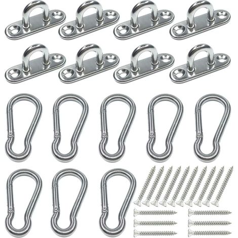Lot de 16 crochets en acier inoxydable 304 (8 crochets à œil 1,8" + 8 crochets à vis) – Fixations pour voile d’ombrage, suspension de luminaires extérieurs et accessoires de montage (1/5)