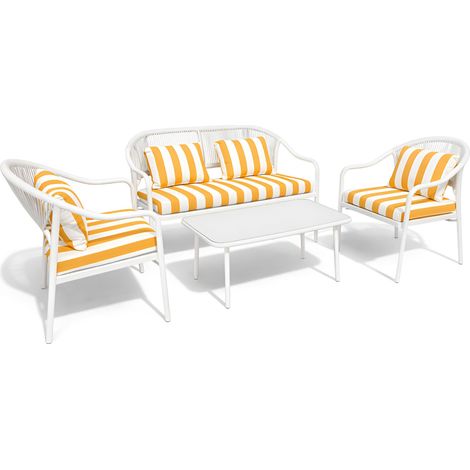 Salon de jardin table basse et 2 fauteuils 1 canapé en métal, POSITANO (1/3)