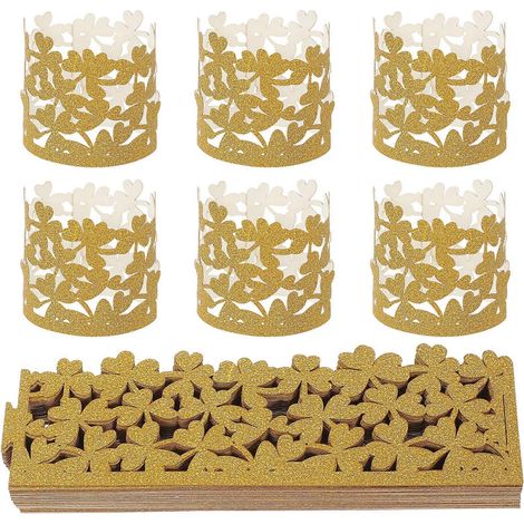 Lot de 50 ronds de serviette en papier pour fête, porte-serviettes ajourés, boucle de serviette élégante, dorés (1/5)