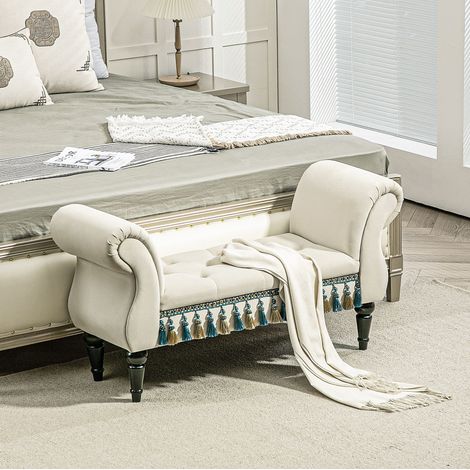 seduta imbottita vintage 117x40x58 legno beige salotto OKMYHOME (1/5)
