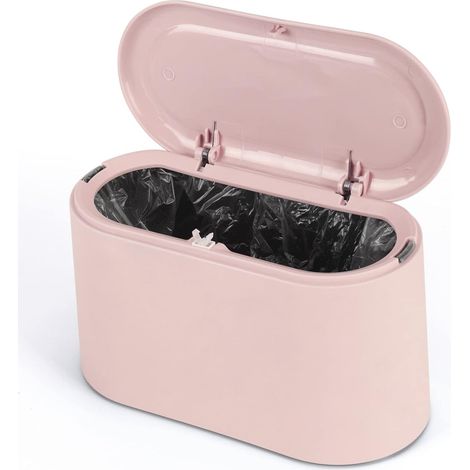 Tabletop Trash Can with Lid, Mini Small Tabletop Trash Can for Bathroom, Office, Bedroom and Kitchen (Pink) (1/5)