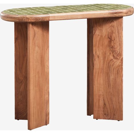 Consola recibidor 100x40 cm en madera de acacia y azulejos Aitana SKLUM