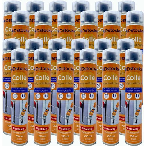DSTOCK60- 24 colles de montage polyuréthane pistolable - Colle polyuréthane non expansive - Pour le collage et montage de matériaux isolants, panneaux XPS et EPS, rouleaux d'étanchéité toiture bitume…