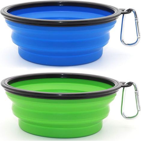 2 comederos portátiles y plegables para perros y gatos (1000 ml, azul y verde) (1/5)