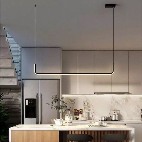TrAdE Shop Traesio - Lampadario Sospensione 21w Lineare Orizzontale Minimal Moderno Nero Luce Led 50445 - (1/5)