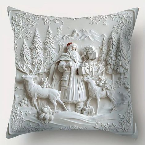 Housse De Coussin Noel - Motif Bonhomme De Neige Renne Arbre De Noel - Pour Canapé Ou Fauteuil - 45 X 45 Cm - Lot De 1