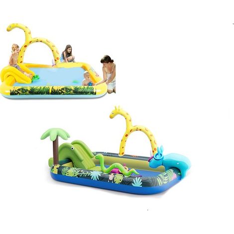 Piscine gonflable pour enfants avec jets d'eau en forme d'animaux et toboggans - parc aquatique pour tout-petits - piscine extérieure ovale (1/5)