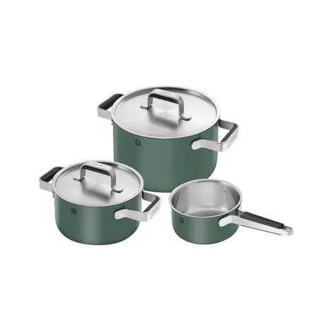 ZWILLING Pure Kochgeschirr - Set de 3 Utensilien de Kochgeschirr de Edelstahl de 3 Schichten, Außenbeschichtung de Keramik de Farben, Griffe die kühl bleiben, spülmaschinenfest