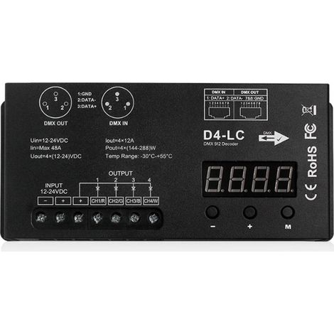 High-power 48A 4-channel DMX512 decoder, RGBW display, DMX512 controller, D4-LC