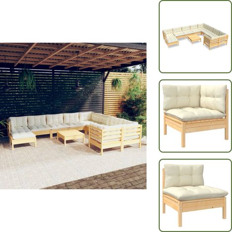 11-tlg. Garten-Lounge-Set mit Creme Kissen Kiefernholz - Gartensessel - Lounge Set - Gartenmöbeln - Outdoor Möbel - Kiefernholz (1/5)