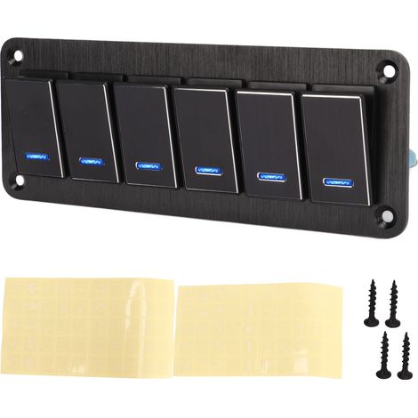 Panneau d'interrupteur à bascule étanche, 6 gangs, DC12V à 24V, 3 broches, lumière de fond bleue, 30A, pré-câblé pour camping-Car, Yacht et voiture. (1/4)