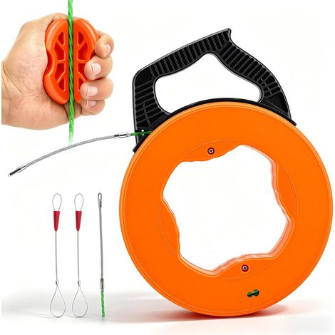 Aiguille Electricien 50m,4,5mm Tire Fils Electrique,Avec 1 Tire-Câble,2 Faisceaux De Câbles,Boîte De Rangement,Tire Câble Électrique Pour Câbles Et Travaux Électriques,Orange (1/5)