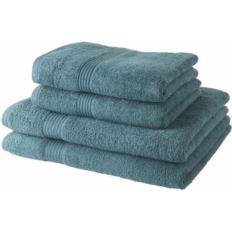 2 Serviettes de bain TODAY 50x90 + 2 Draps de bain 70x130 cm 100% Coton - Paon (1/2)
