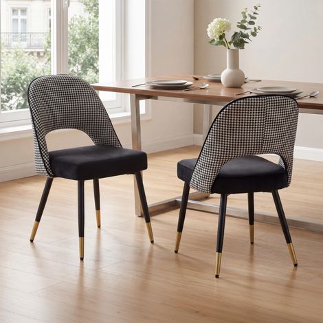 Wahson Lot de 2 chaises en velours noir – Pieds en métal – Rembourrage en éponge – Revêtement imperméable pour entretien facile