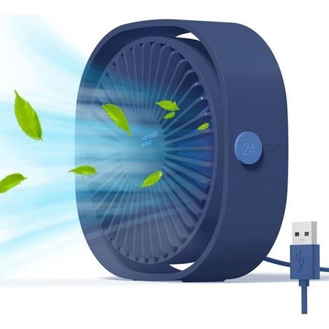 Mini ventilateur USB, ventilateur portable, ventilateur silencieux, ventilateur de table avec 3 vitesses réglables, alimentation USB, pour la maison et le bureau (bleu)-AquaForge (1/5)