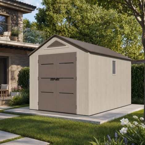 Abri de jardin HDPE 9,5m2 creme marron avec plancher (1/5)