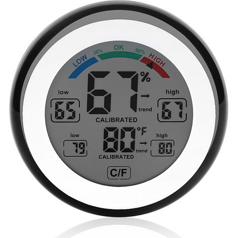 Digitales Thermometer/Hygrometer für den Innenbereich mit LCD-Anzeige, Feuchtigkeits- und Temperaturanzeige, Schwarz