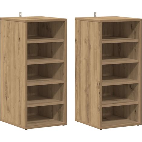 Lot de 2 armoires à chaussures 32 x 35 x 70 cm finition mate pratique rangement moderne en bois d'ingénierie chêne artisanal (1/5)
