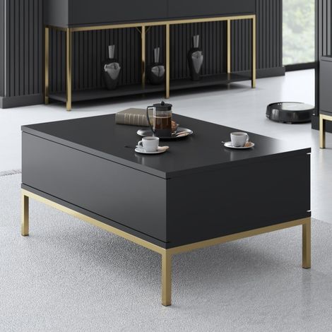 Rechteckig Couchtisch Anthrazit Lord 90x60 - Goldrahmen
