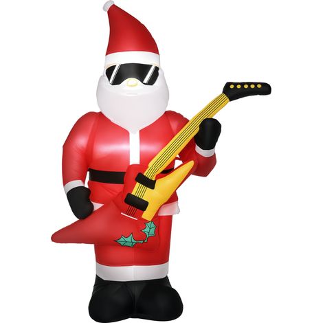 Outsunny 215 cm Aufblasbarer Weihnachtsmann mit E-Gitarre Aufblasbare Weihnachtsbeleuchtung LED Selbstaufblasende Weihnachtsdeko Wasserdicht für Innen- und Außenbereich (1/5)