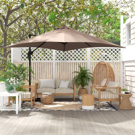 Parasol 3x3m bras 8 lattes pédale manivelle aluminium polyester, kaki