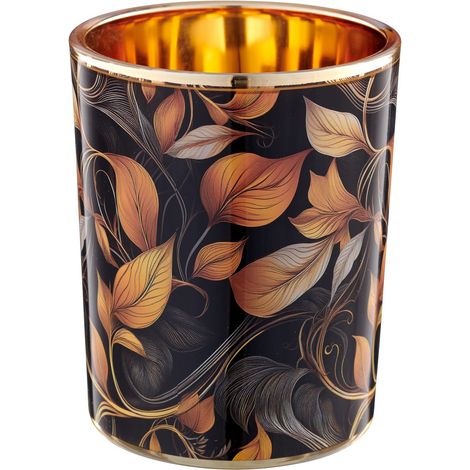 GASPER Lepuro INSTYLE Windlicht Orange & Schwarz mit floralem Muster Ø 10 cm - Glas (1/2)