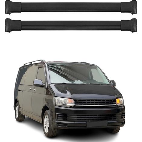 OMAC Barres de toit en aluminium pour VW Transporter T6 2015-2024 – TÜV / DIN 75302:2019 – Charge max 75 kg – 2 barres Noir (1/4)