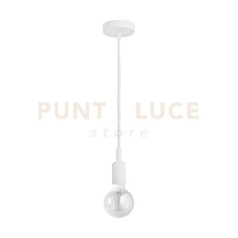 GSO070- PENDENTE FLUTE CAVO IN STOFFA E ROSONE BIANCO SATINATO 1 LUCE ATTACCO E27 D.4,2CM