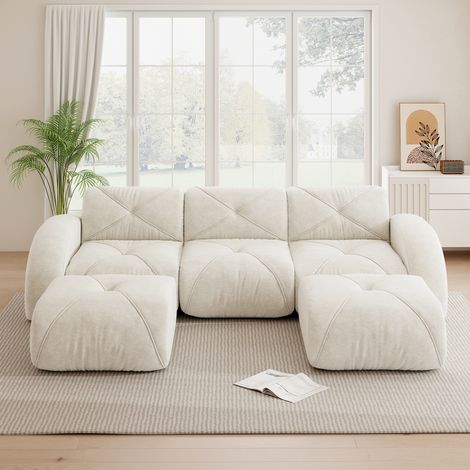 Divano modulare 3 posti in chenille bianco, design senza struttura con sistema flessibile (1/5)