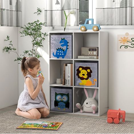 CHICFURN librería infantil de madera blanca y gris 61,8 x 29,9 x 91,5 cm con 3 cajas (1/5)