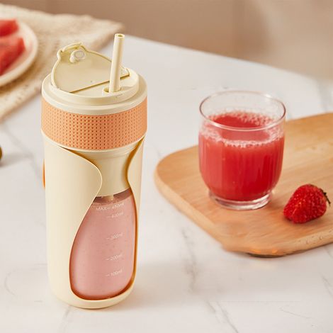 Tragbarer, kabelloser Zitrusentsafterbecher, wiederaufladbar, 450 ml, für Früchte, Edelstahl 304, wiederaufladbar über USB-C (orange)