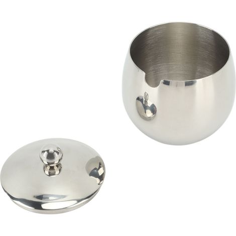 Grand sucrier/pot à épices en acier inoxydable avec couvercle, idéal pour ranger sel, bonbons et café. Compatible lave-vaisselle. Couleur argent. (1/5)