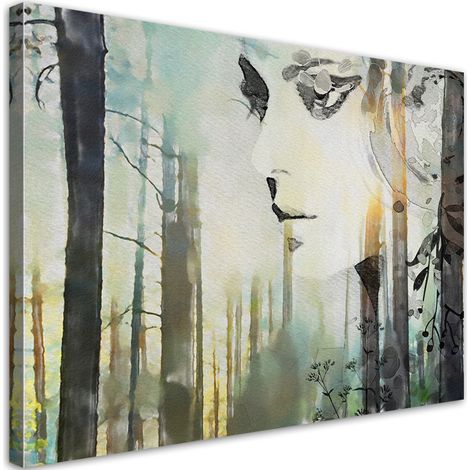 Tableau déco Un visage abstrait d'une femme dans la forêt 90x60 (1/5)