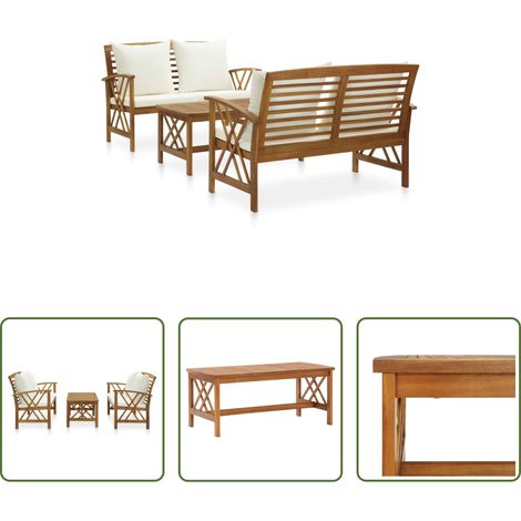 Holzbank -  3-tlg. Garten-Lounge-Set mit Auflagen Massivholz Akazie (1/5)