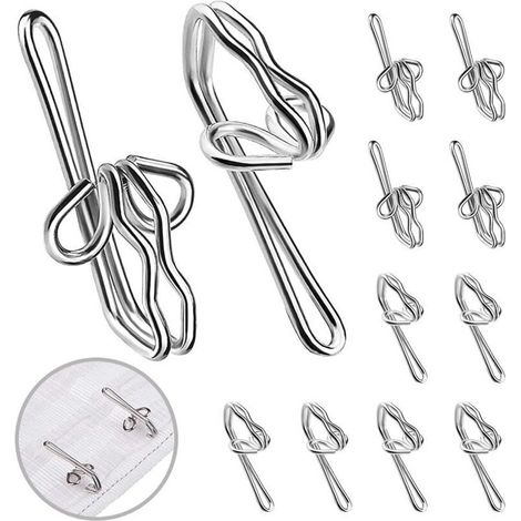 CSPARKV 100 Pièces Crochet de Rideaux en Métal Argent Crochets de Rideaude Métal Rideau Crochets Crochet en métal pour Rideau à Ruban froncé pour Rideau de Fenêtre Rideau de Porte et Rideau de Douche (1/5)