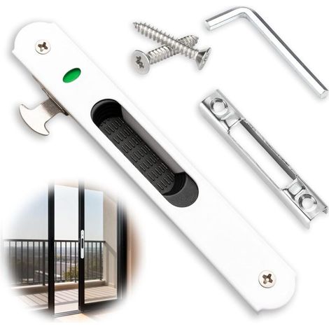 (Blanc)Serrure de Porte Coulissante, Porte Coulissante Fenêtre Crochet Serrure Longue 197 X large 28 mm Verrou de Verrouillage Simple Face Pour Portes Mobiles