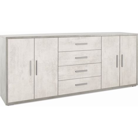 Mobile 4 Ante 4 Cassetti 203L x 41P x h84 – Finitura Cemento e Bianco Opaco – Sarmog (1/2)